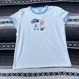 NWT VINTAGE Y2K OLD NAVY ASIAN GIRL GRAPHIC RINGER T SHIRT SIZE LARGE